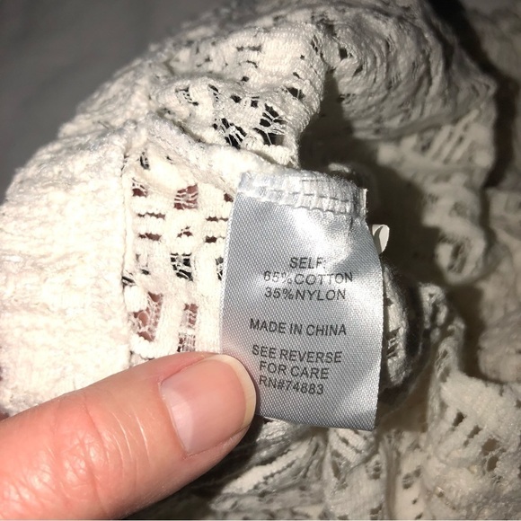 Fairy Lace Top Size Large Raw Edges Dolman Sleeves Cream Ivory Sheer Cropped - Picture 6 of 6